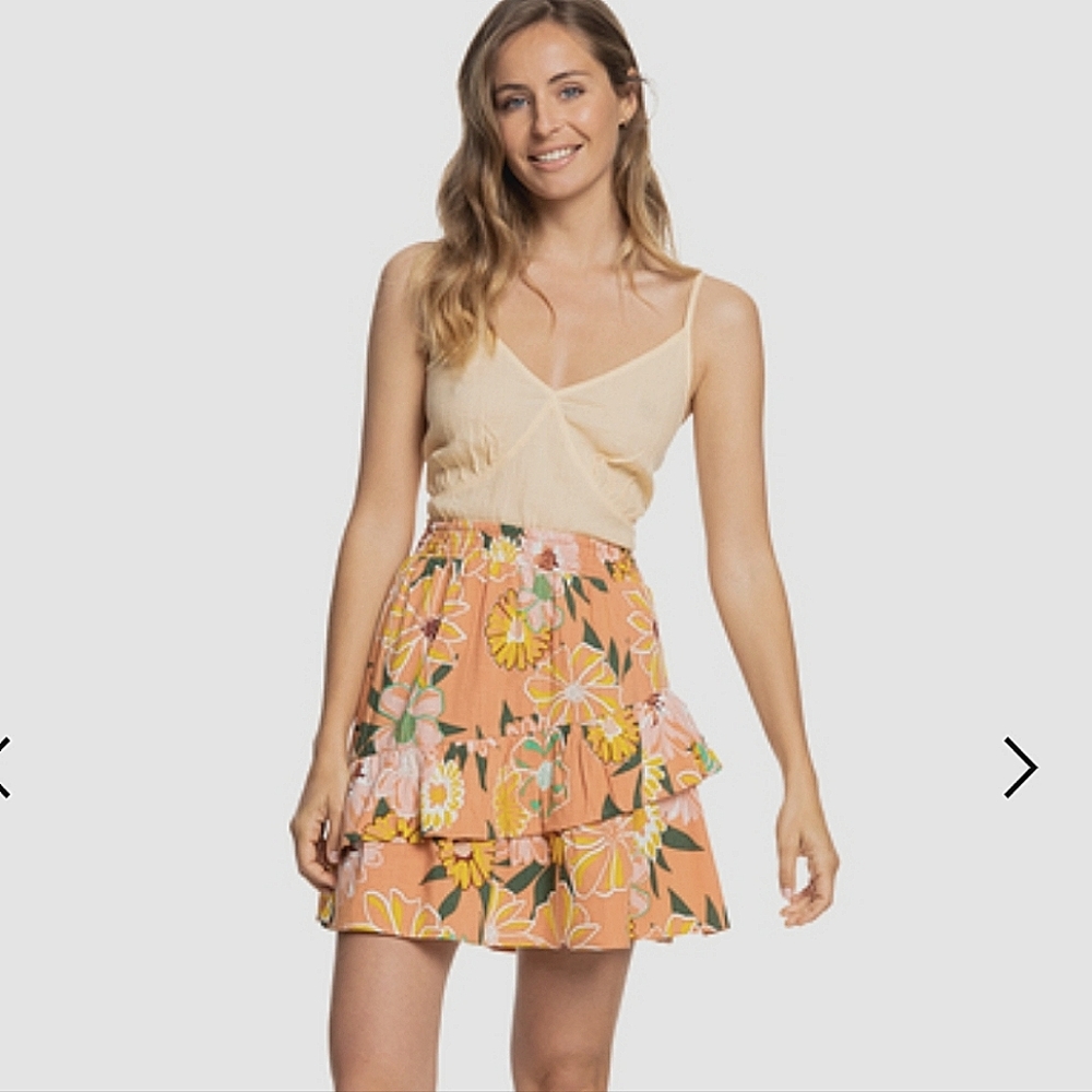 Roxy Cosmic Glow Again Skirt| BOHO Floral| Color Toasted Nut Bloom Boogie| NWT|L